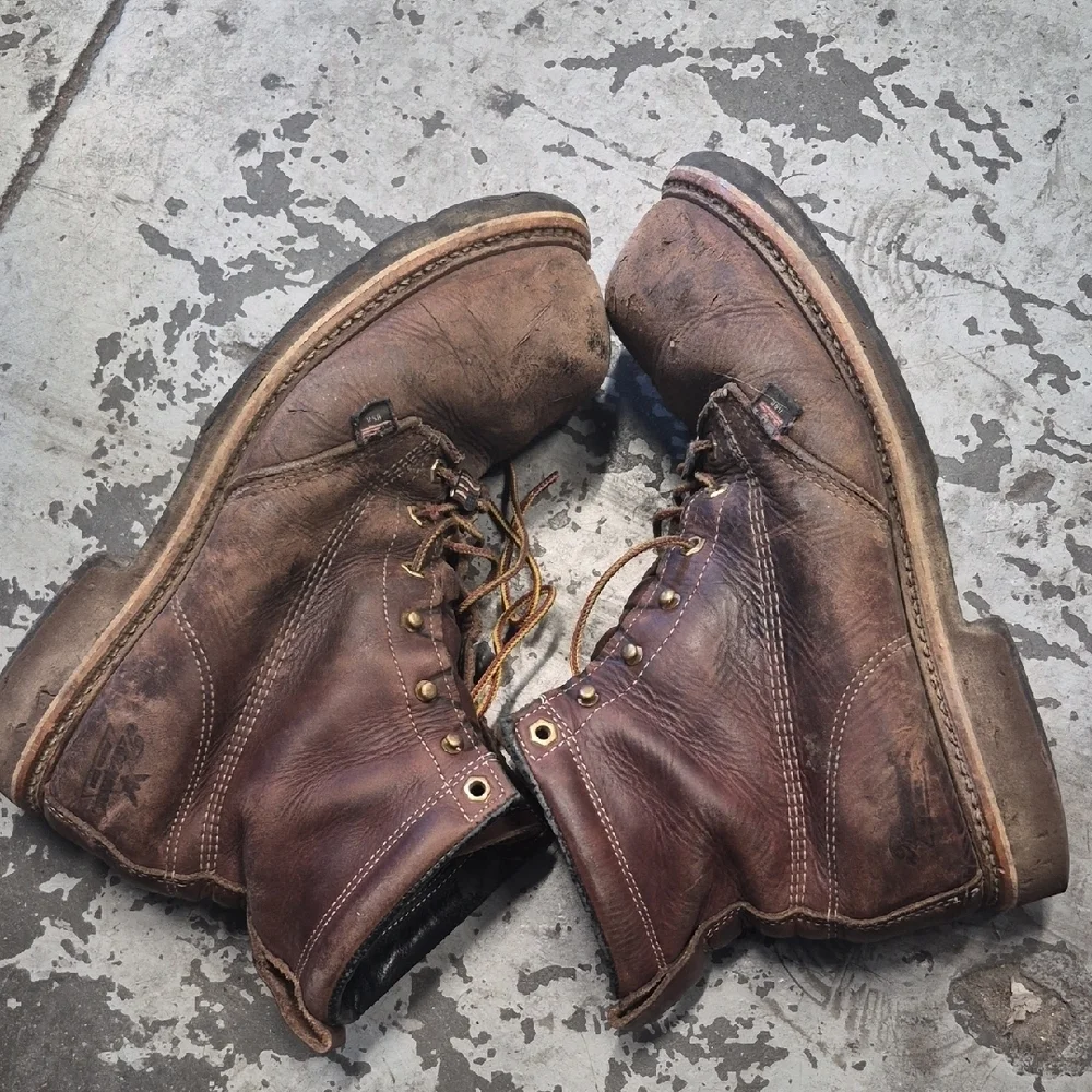 Men's Brown Leather Work Boots - Classic Lace-Up
